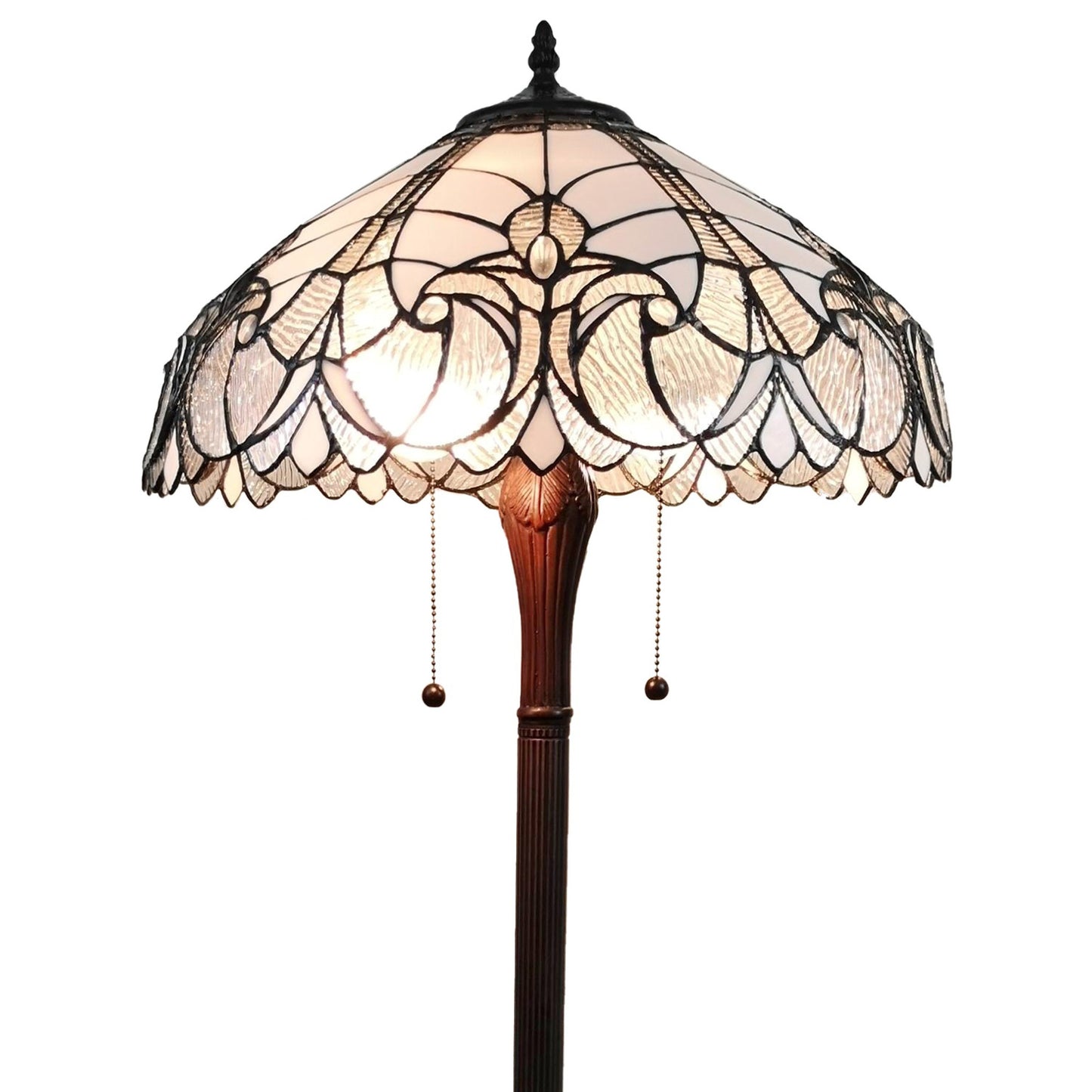 Dark Brown Two Light Torchiere Floor Lamp With White Fleur de Lis Glass Dome Shade By Homeroots | Floor Lamps | Modishstore - 5