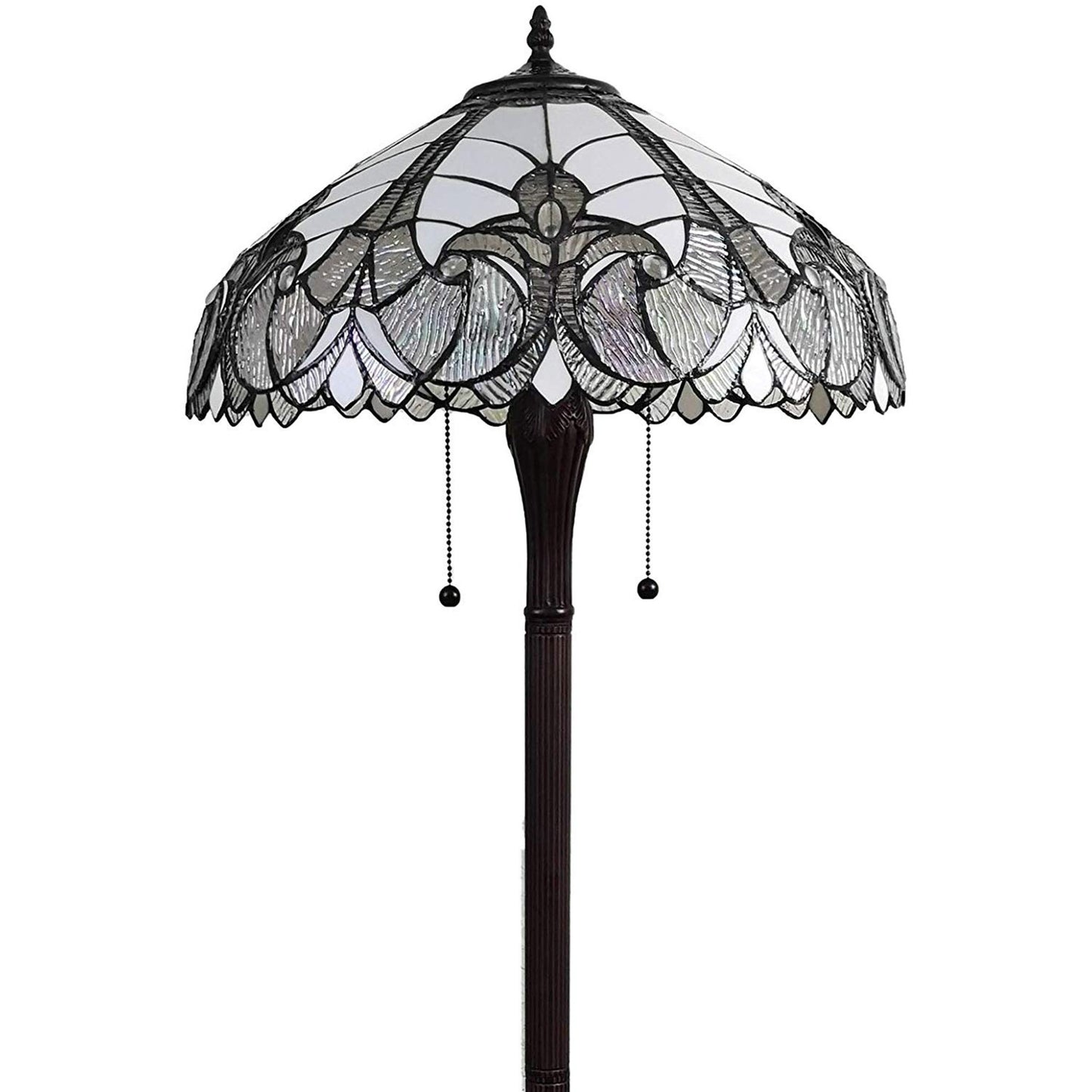 Dark Brown Two Light Torchiere Floor Lamp With White Fleur de Lis Glass Dome Shade By Homeroots | Floor Lamps | Modishstore - 6