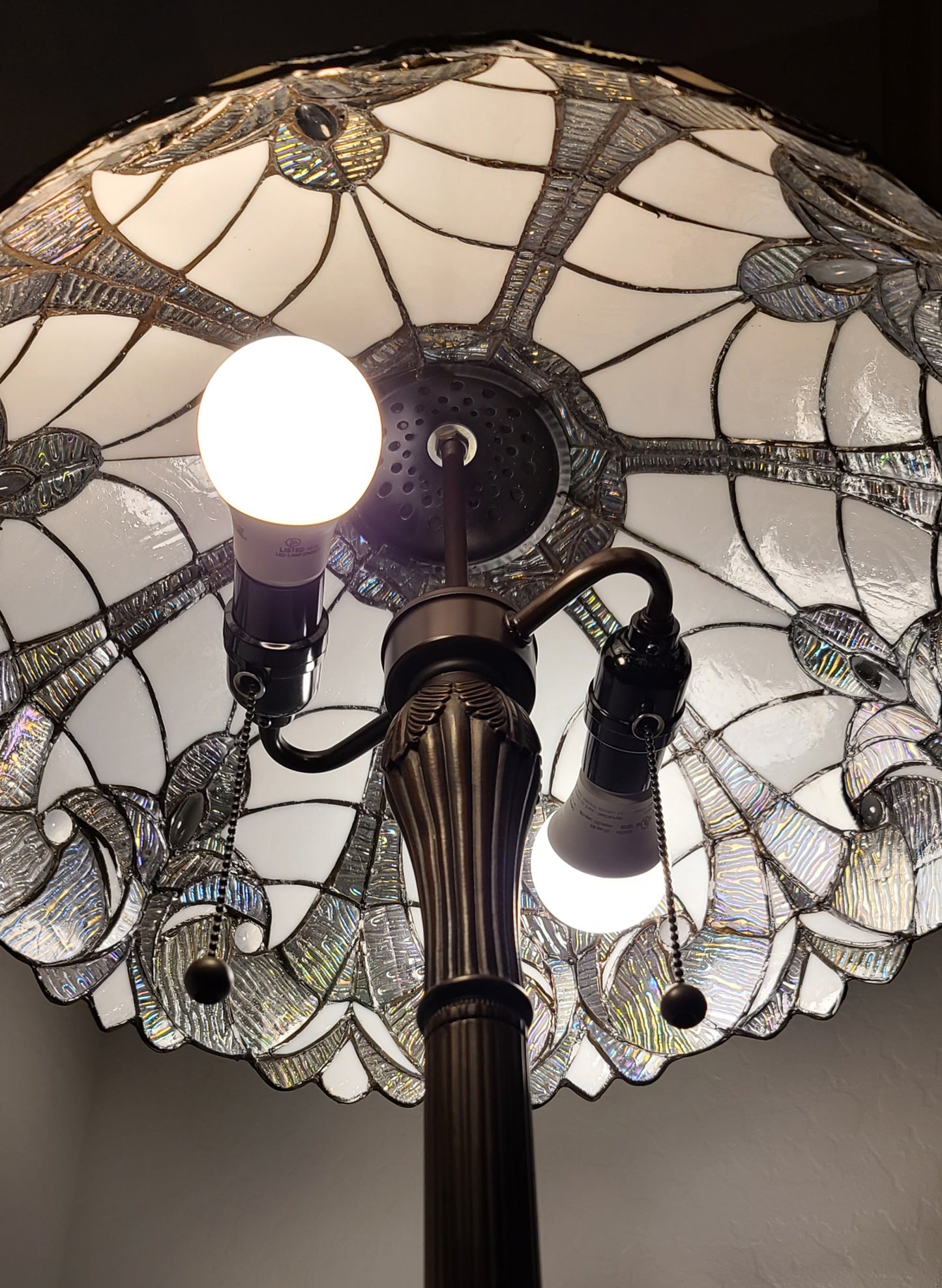 Dark Brown Two Light Torchiere Floor Lamp With White Fleur de Lis Glass Dome Shade By Homeroots | Floor Lamps | Modishstore - 7