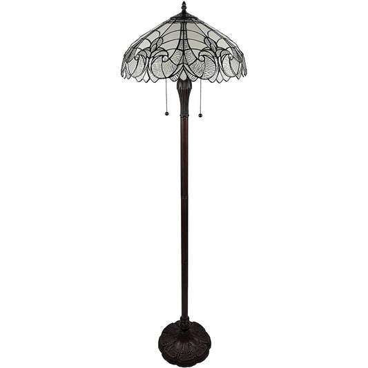 Dark Brown Two Light Torchiere Floor Lamp With White Fleur de Lis Glass Dome Shade By Homeroots | Floor Lamps | Modishstore - 1