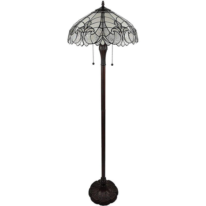 Dark Brown Two Light Torchiere Floor Lamp With White Fleur de Lis Glass Dome Shade By Homeroots | Floor Lamps | Modishstore - 1