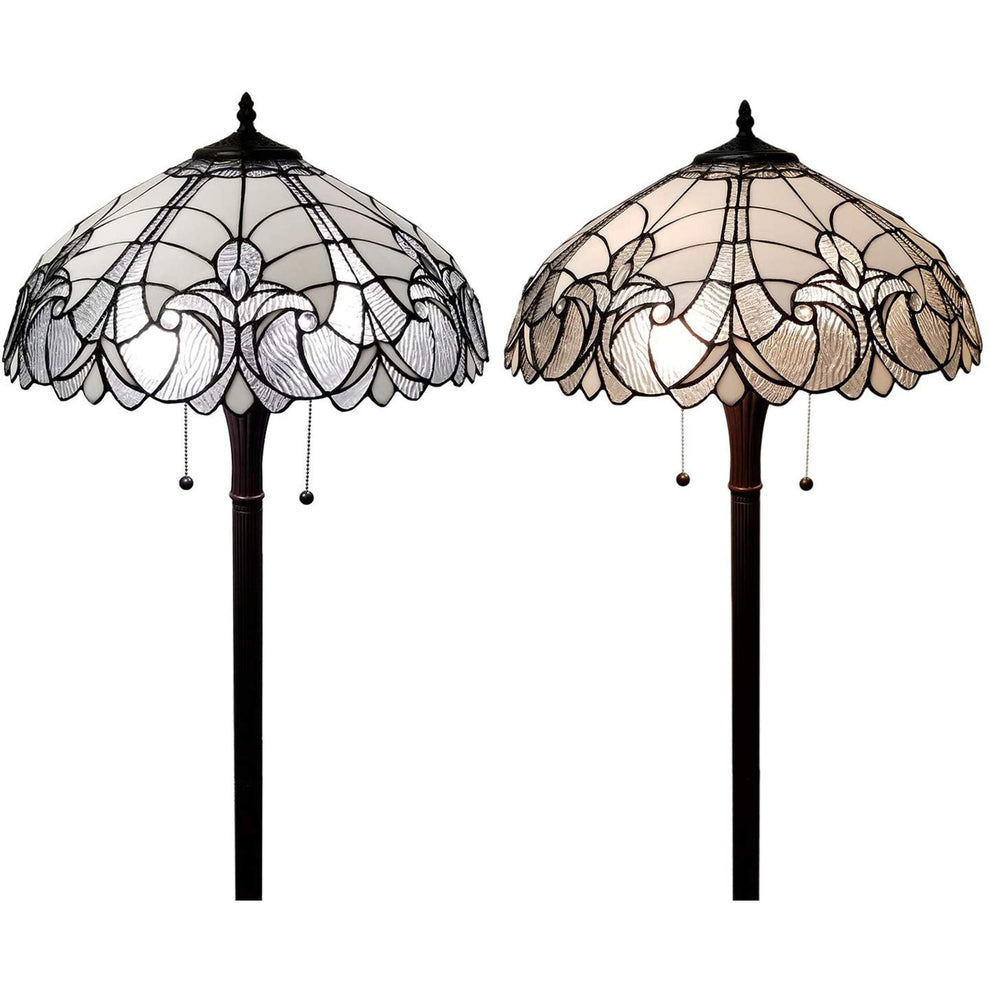 Dark Brown Two Light Torchiere Floor Lamp With White Fleur de Lis Glass Dome Shade By Homeroots | Floor Lamps | Modishstore - 3