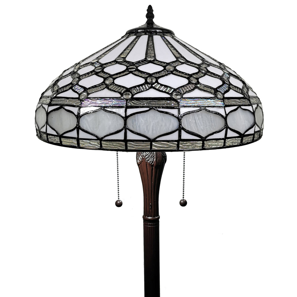 Brown And White Two Light Torchiere Floor Lamp With White Geometric Glass Dome Shade By Homeroots | Floor Lamps | Modishstore - 3