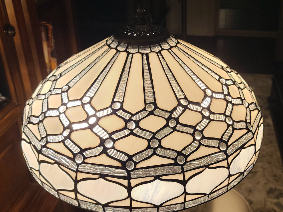 Brown And White Two Light Torchiere Floor Lamp With White Geometric Glass Dome Shade By Homeroots | Floor Lamps | Modishstore - 5