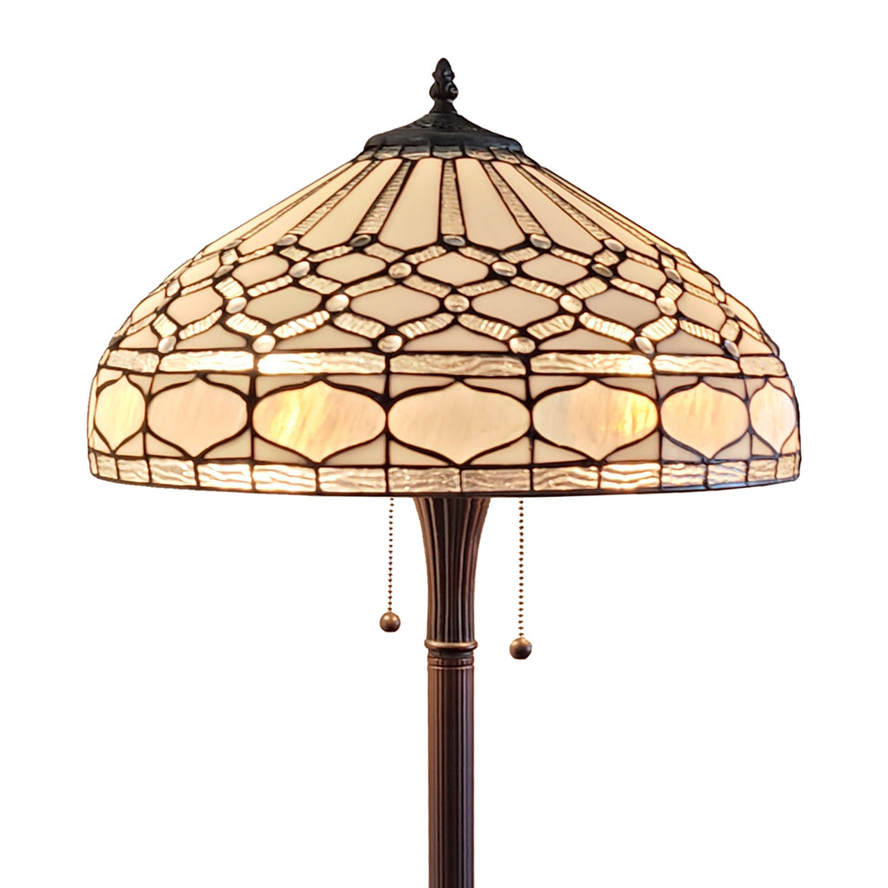 Brown And White Two Light Torchiere Floor Lamp With White Geometric Glass Dome Shade By Homeroots | Floor Lamps | Modishstore - 4