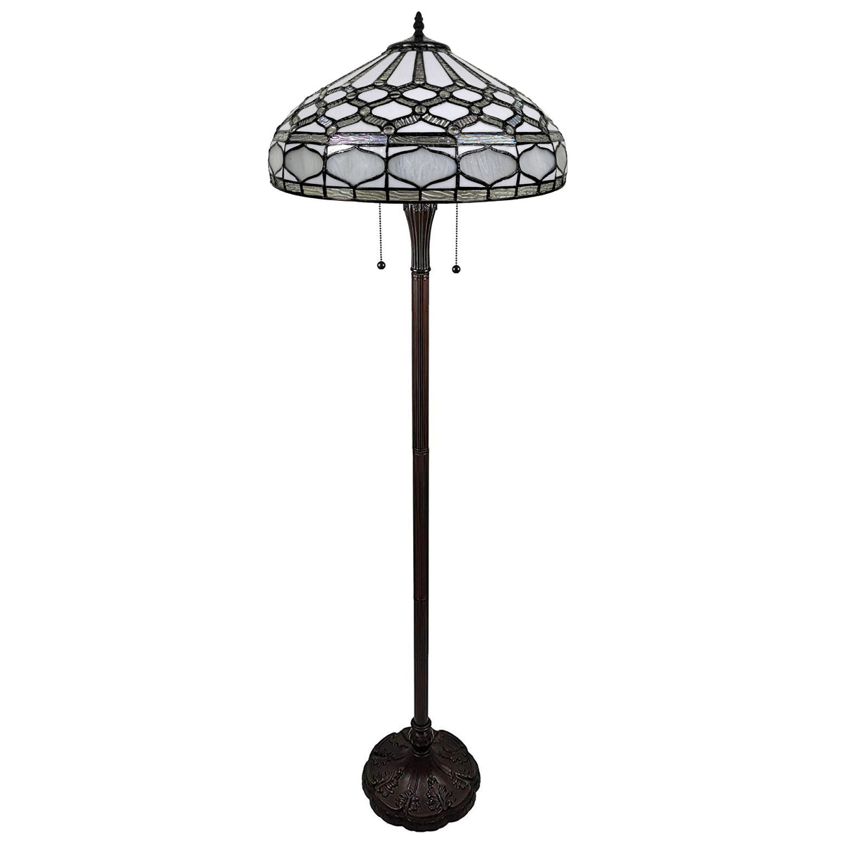 Brown And White Two Light Torchiere Floor Lamp With White Geometric Glass Dome Shade By Homeroots | Floor Lamps | Modishstore - 1