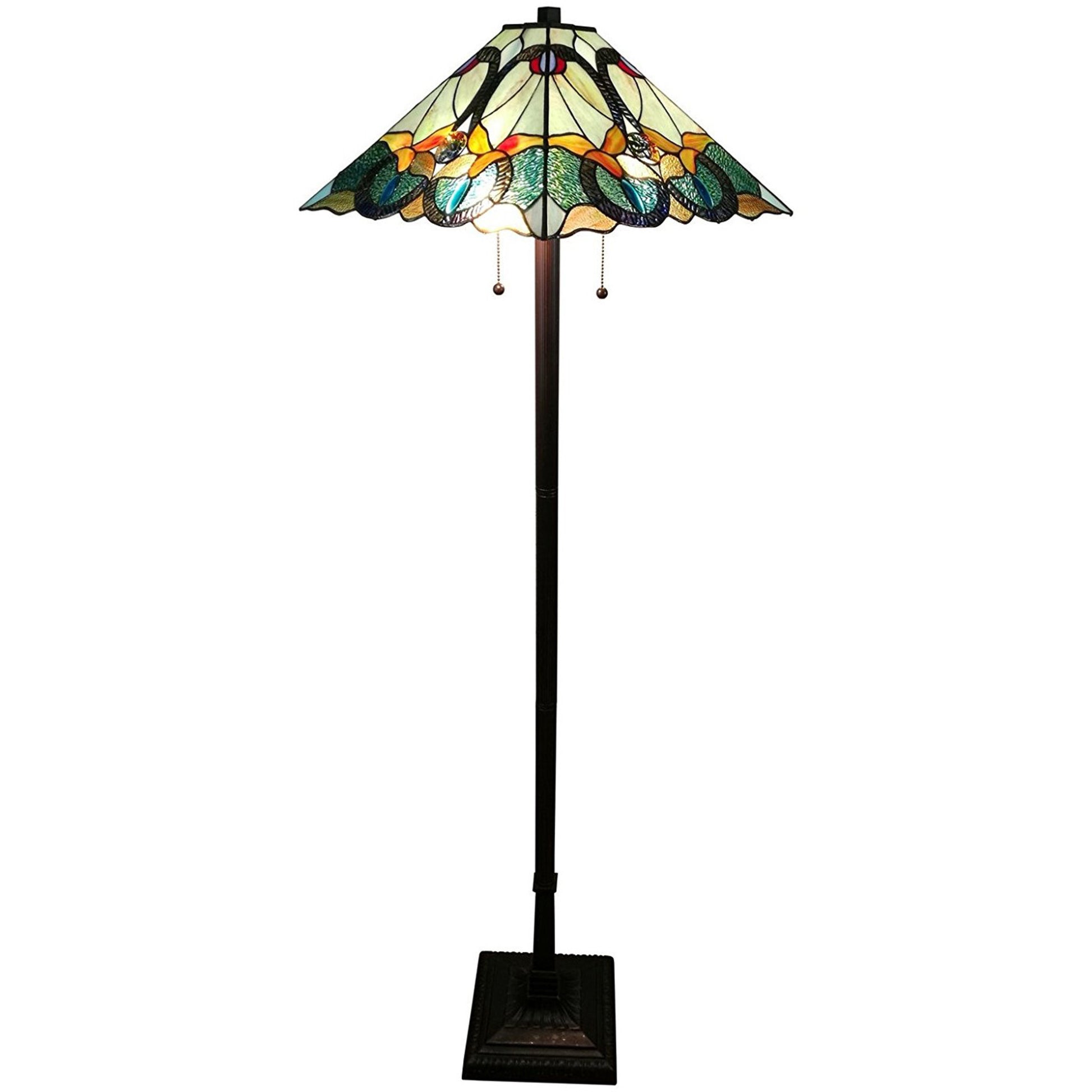 Espresso Two Light Torchiere Floor Lamp With Blue Flowers Glass Cone Shade By Homeroots | Floor Lamps | Modishstore - 1
