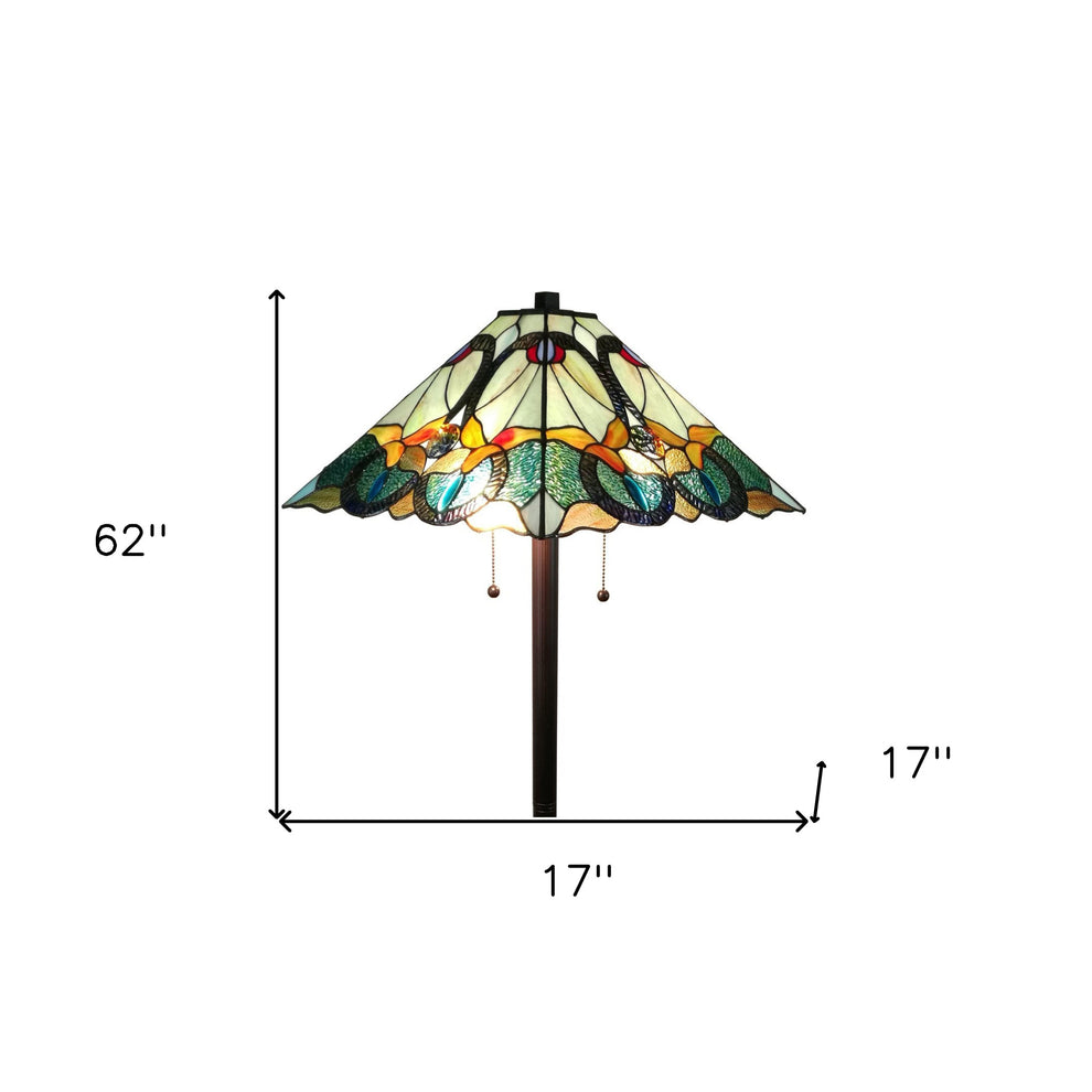 Espresso Two Light Torchiere Floor Lamp With Blue Flowers Glass Cone Shade By Homeroots | Floor Lamps | Modishstore - 6