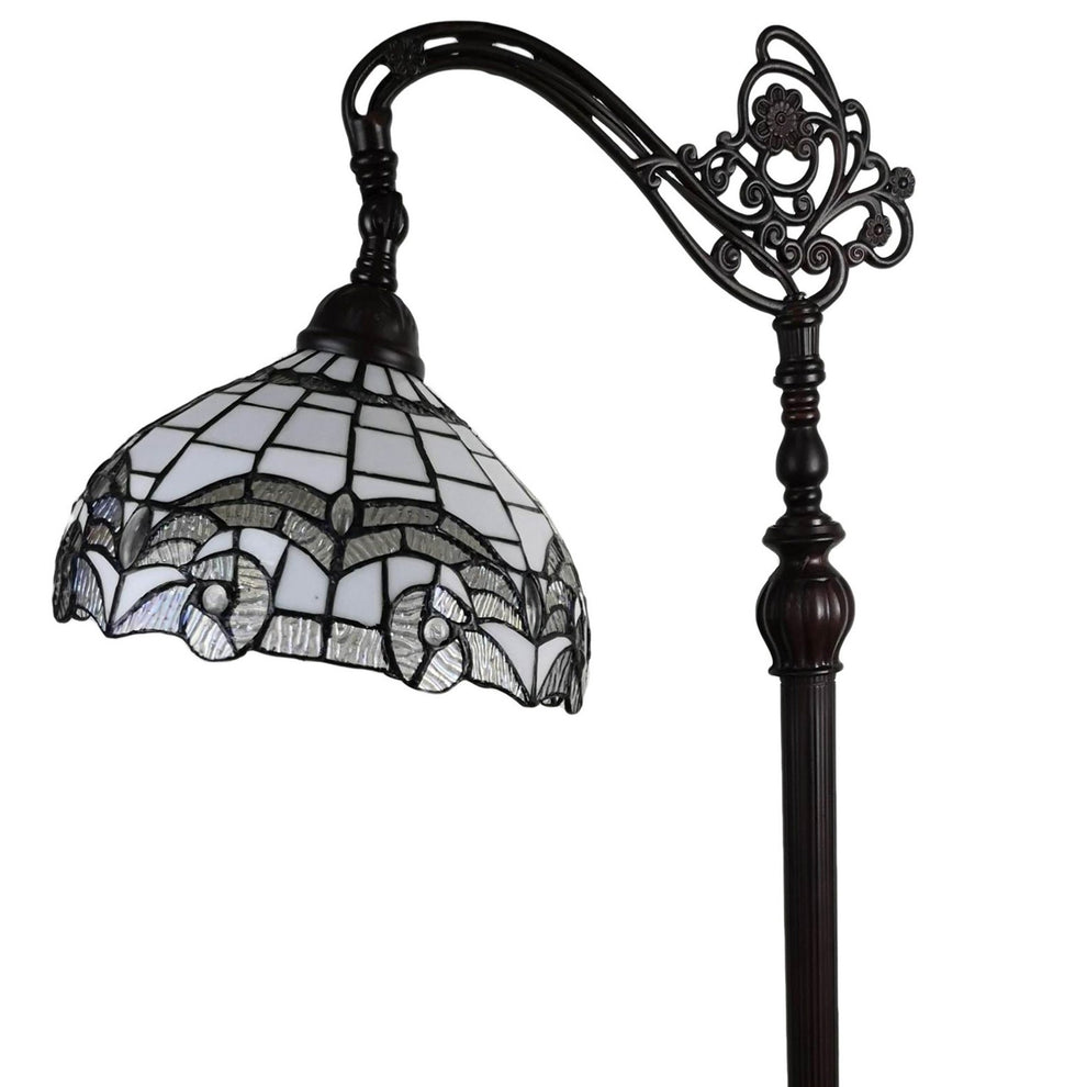Brown Metal Arched Floor Lamp With White Geometric Stained Glass Shade By Homeroots | Floor Lamps | Modishstore - 6