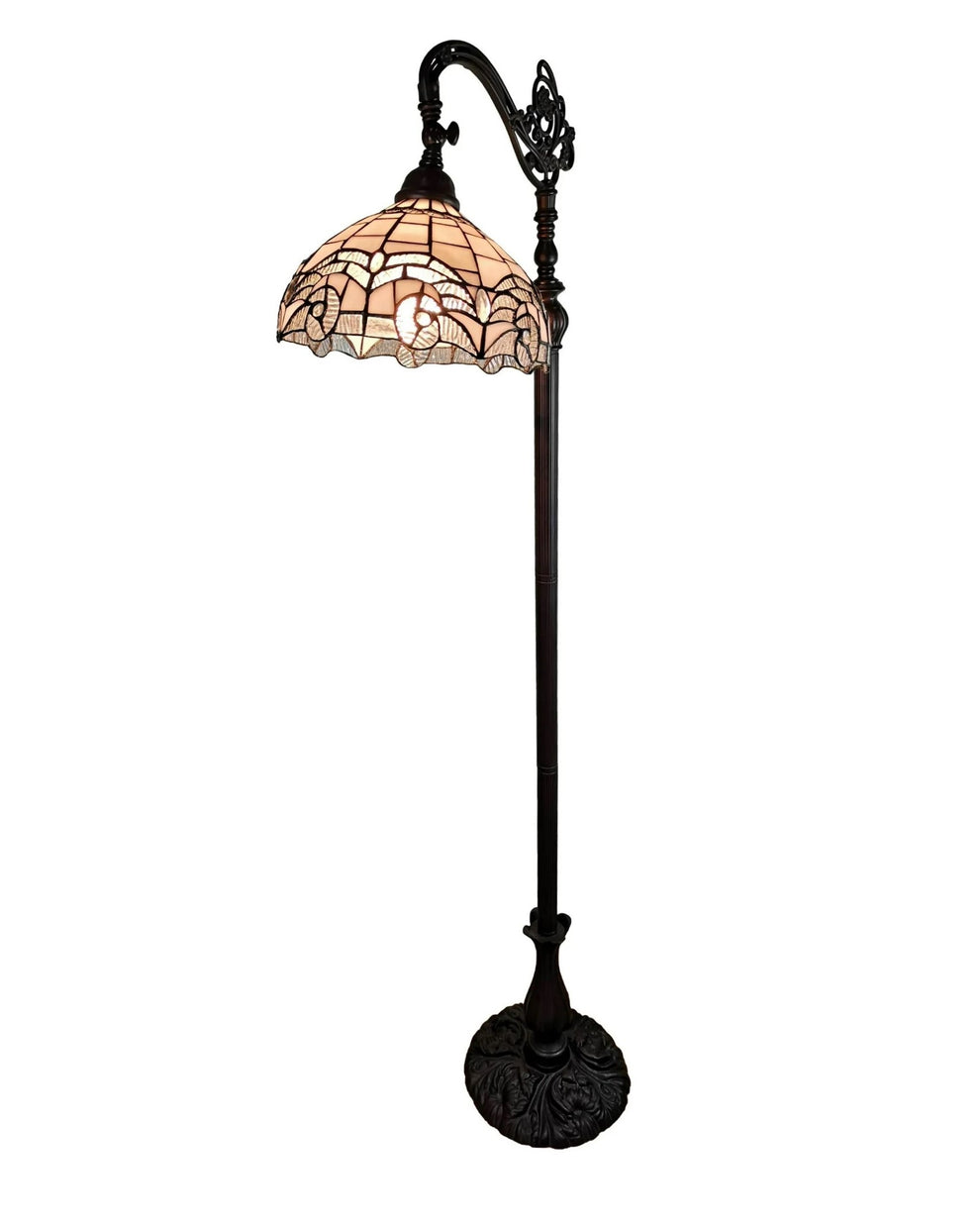 Brown Metal Arched Floor Lamp With White Geometric Stained Glass Shade By Homeroots | Floor Lamps | Modishstore - 3