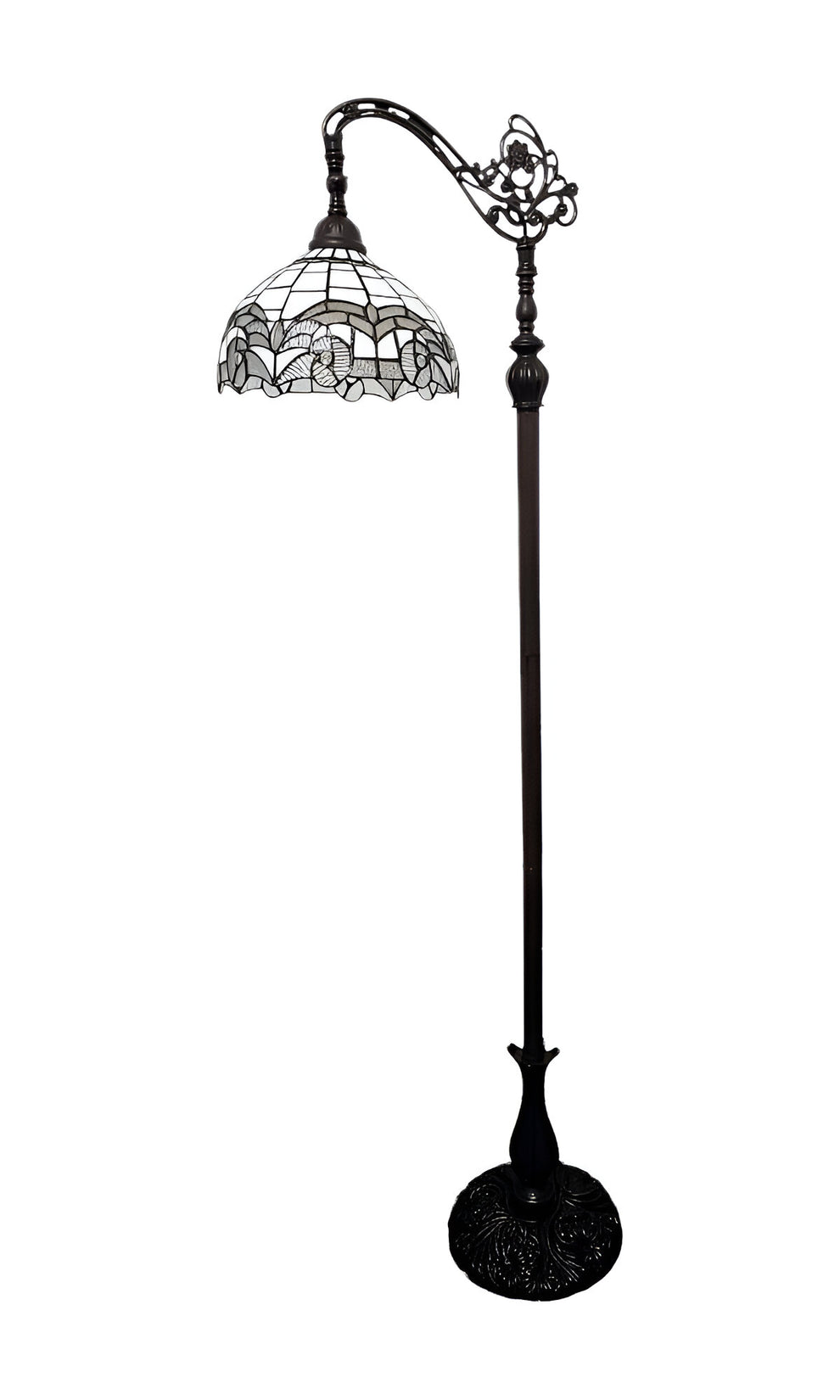 Brown Metal Arched Floor Lamp With White Geometric Stained Glass Shade By Homeroots | Floor Lamps | Modishstore - 2