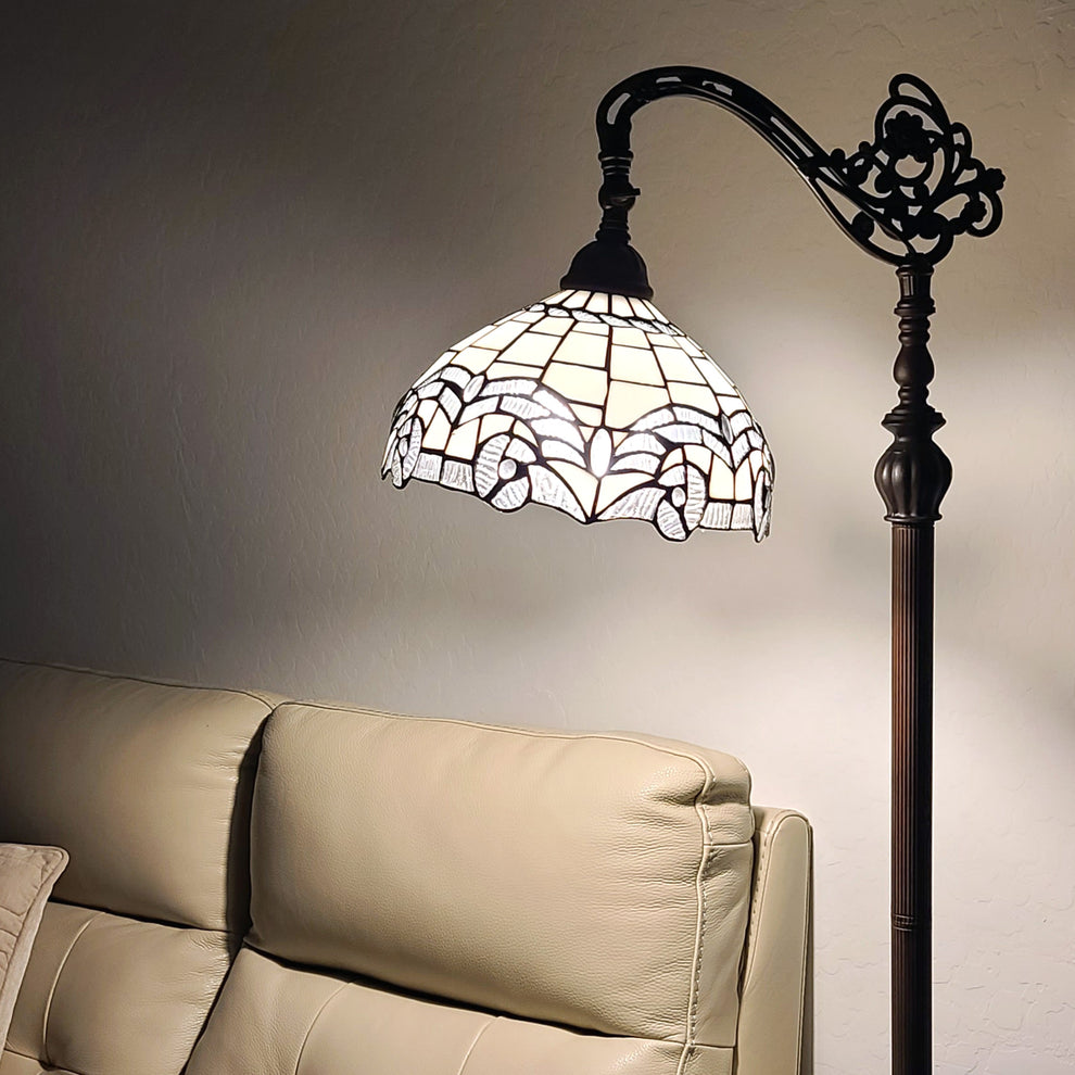 Brown Metal Arched Floor Lamp With White Geometric Stained Glass Shade By Homeroots | Floor Lamps | Modishstore - 7