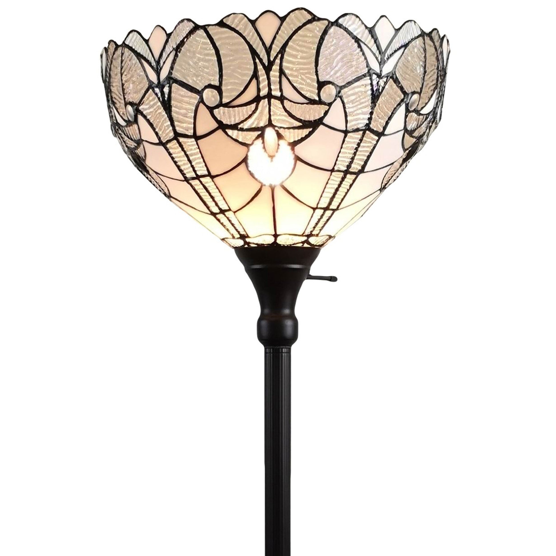 Brown Torchiere Floor Lamp With White Tiffany Style Glass Dome Shade By Homeroots | Floor Lamps | Modishstore - 3
