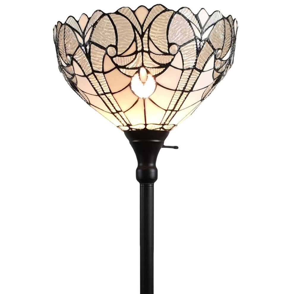 Brown Torchiere Floor Lamp With White Tiffany Style Glass Dome Shade By Homeroots | Floor Lamps | Modishstore - 3
