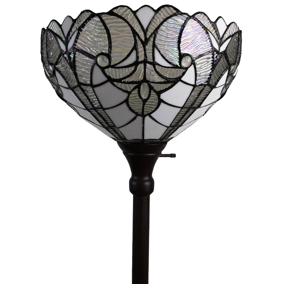 Brown Torchiere Floor Lamp With White Tiffany Style Glass Dome Shade By Homeroots | Floor Lamps | Modishstore - 4