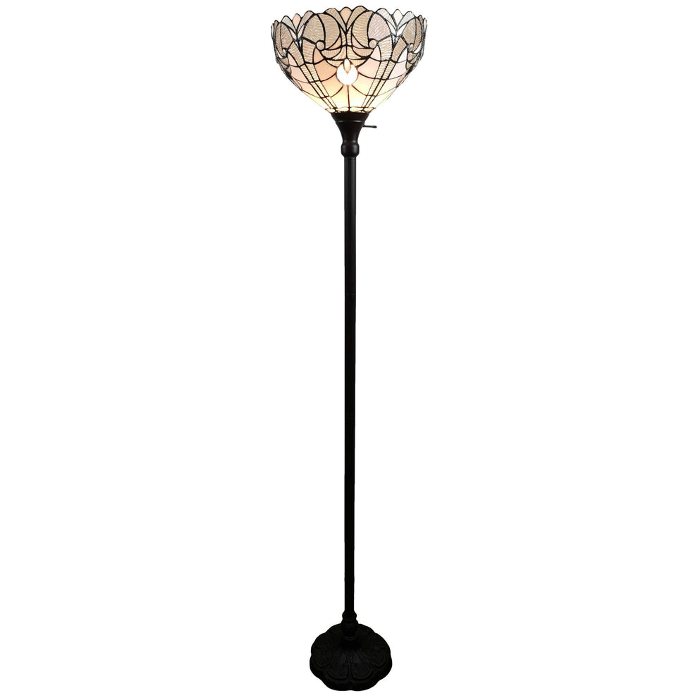 Brown Torchiere Floor Lamp With White Tiffany Style Glass Dome Shade By Homeroots | Floor Lamps | Modishstore - 2