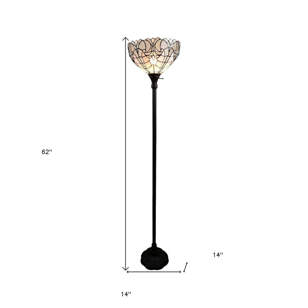 Brown Torchiere Floor Lamp With White Tiffany Style Glass Dome Shade By Homeroots | Floor Lamps | Modishstore - 6