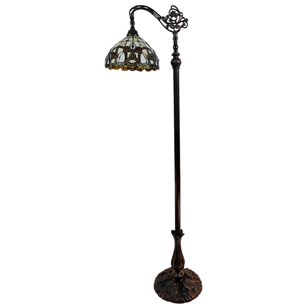 Brown Metal Arched Floor Lamp With Amber and Red Flowers Stained Glass Shade By Homeroots | Floor Lamps | Modishstore - 3
