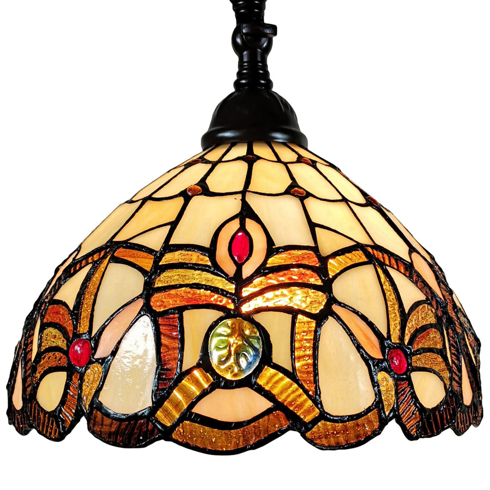 Brown Metal Arched Floor Lamp With Amber and Red Flowers Stained Glass Shade By Homeroots | Floor Lamps | Modishstore - 4