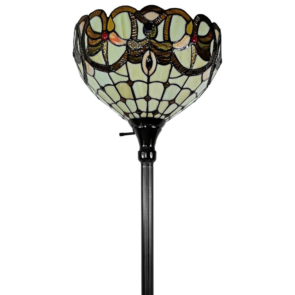 Beige Torchiere Floor Lamp With Red And White Flowers Glass Dome Shade By Homeroots | Floor Lamps | Modishstore - 6