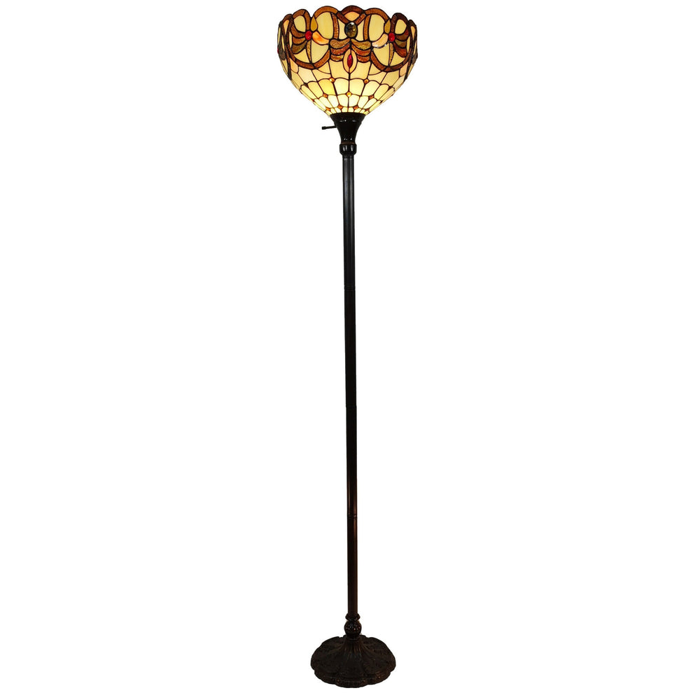 Beige Torchiere Floor Lamp With Red And White Flowers Glass Dome Shade By Homeroots | Floor Lamps | Modishstore - 2
