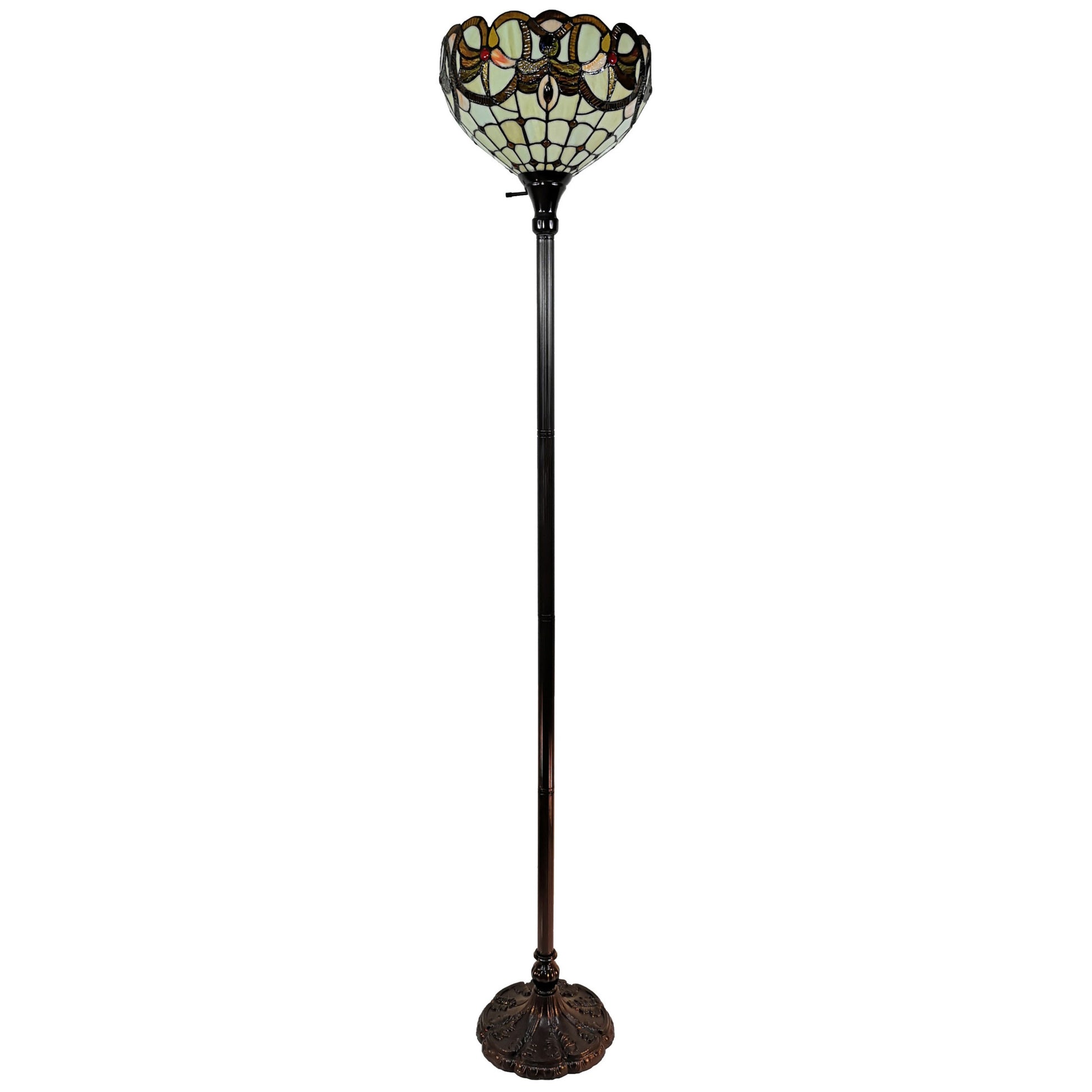 Beige Torchiere Floor Lamp With Red And White Flowers Glass Dome Shade By Homeroots | Floor Lamps | Modishstore - 1