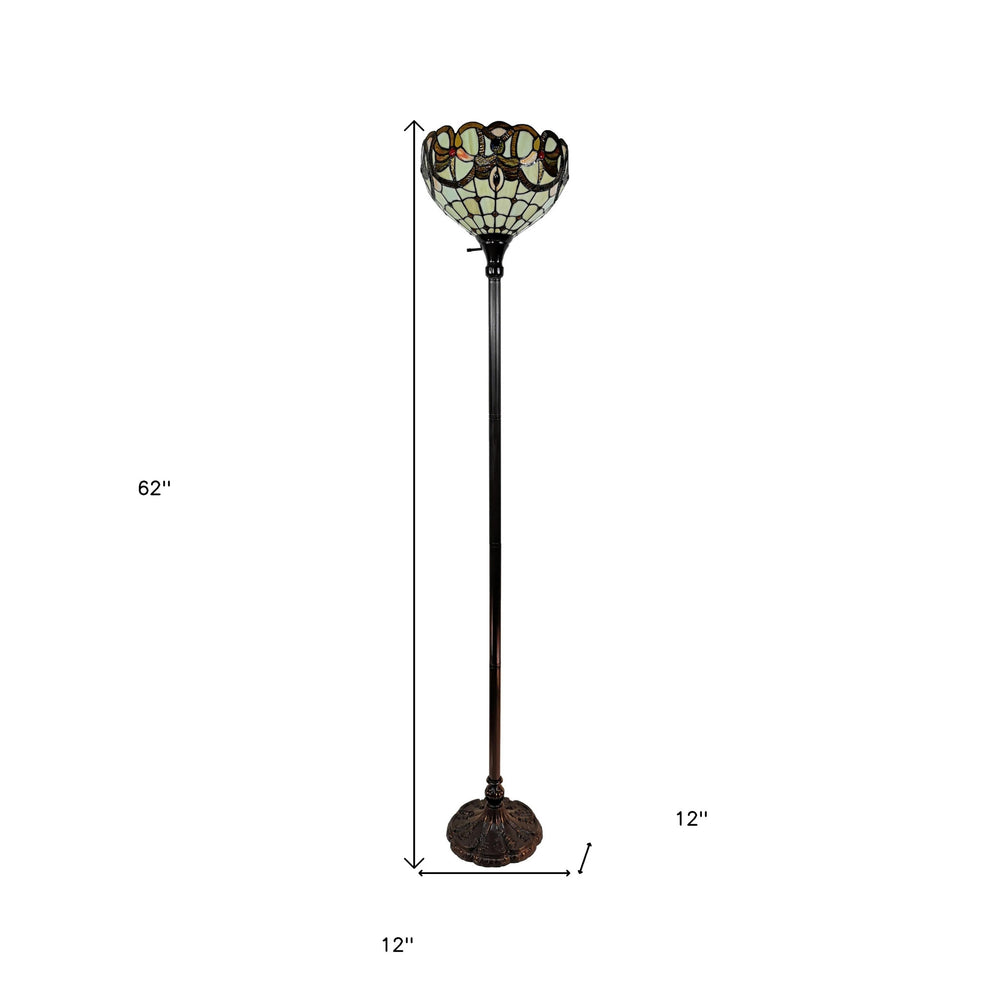 Beige Torchiere Floor Lamp With Red And White Flowers Glass Dome Shade By Homeroots | Floor Lamps | Modishstore - 8