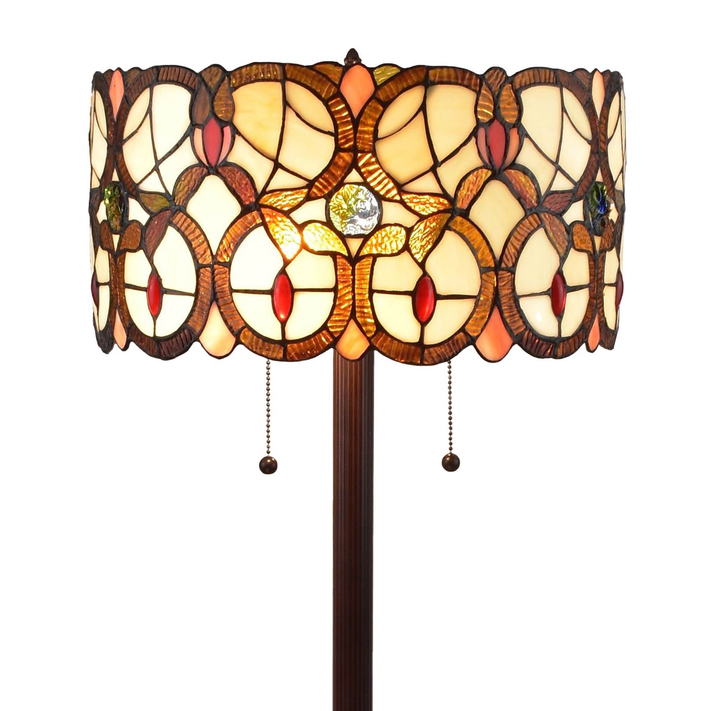 Beige Metal Two Light Torchiere Floor Lamp With Red And White Flowers Glass Drum Shade By Homeroots | Floor Lamps | Modishstore - 3