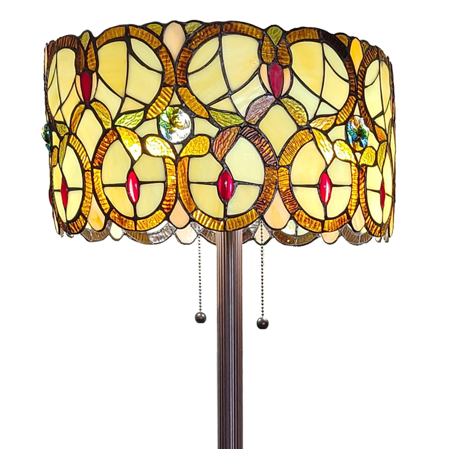 Beige Metal Two Light Torchiere Floor Lamp With Red And White Flowers Glass Drum Shade By Homeroots | Floor Lamps | Modishstore - 6