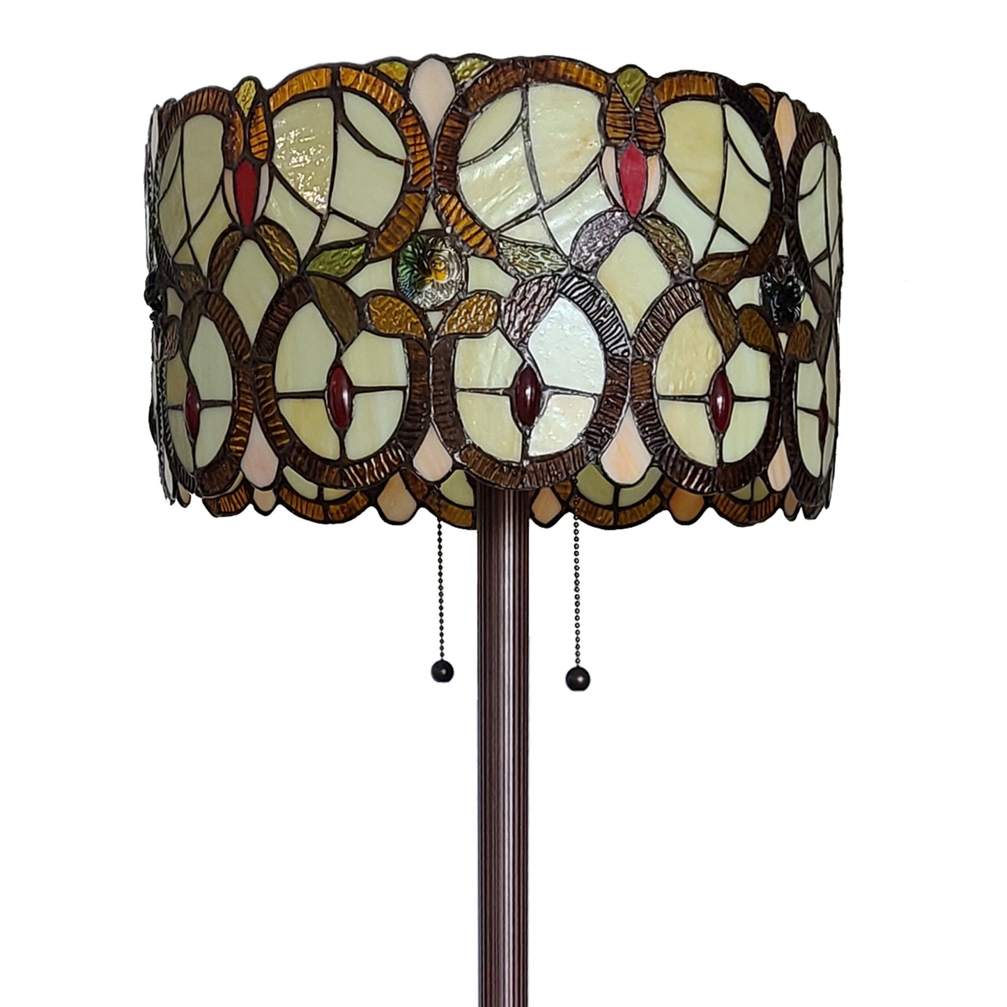 Beige Metal Two Light Torchiere Floor Lamp With Red And White Flowers Glass Drum Shade By Homeroots | Floor Lamps | Modishstore - 4