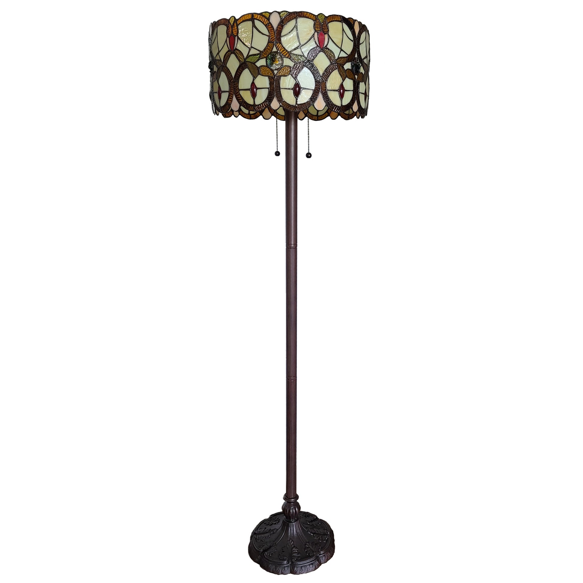 Beige Metal Two Light Torchiere Floor Lamp With Red And White Flowers Glass Drum Shade By Homeroots | Floor Lamps | Modishstore - 2