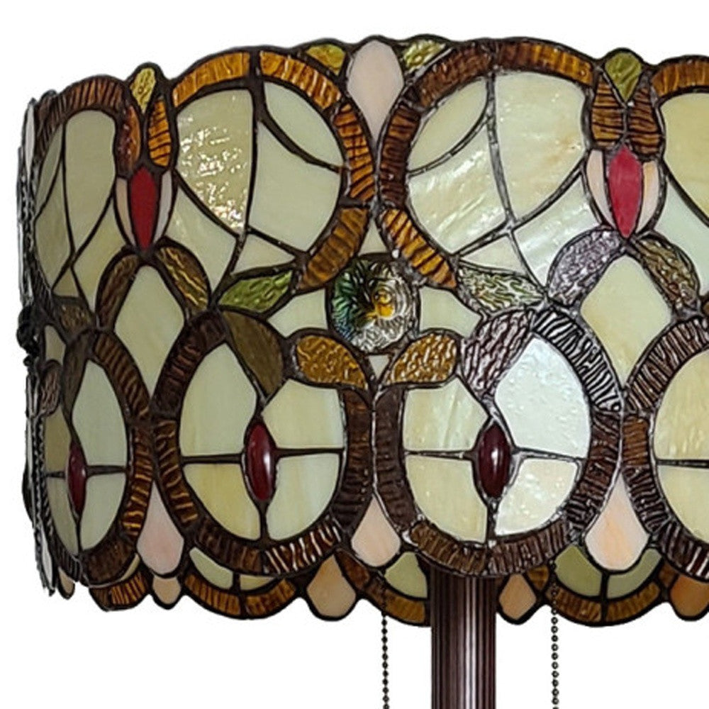 Beige Metal Two Light Torchiere Floor Lamp With Red And White Flowers Glass Drum Shade By Homeroots | Floor Lamps | Modishstore - 7