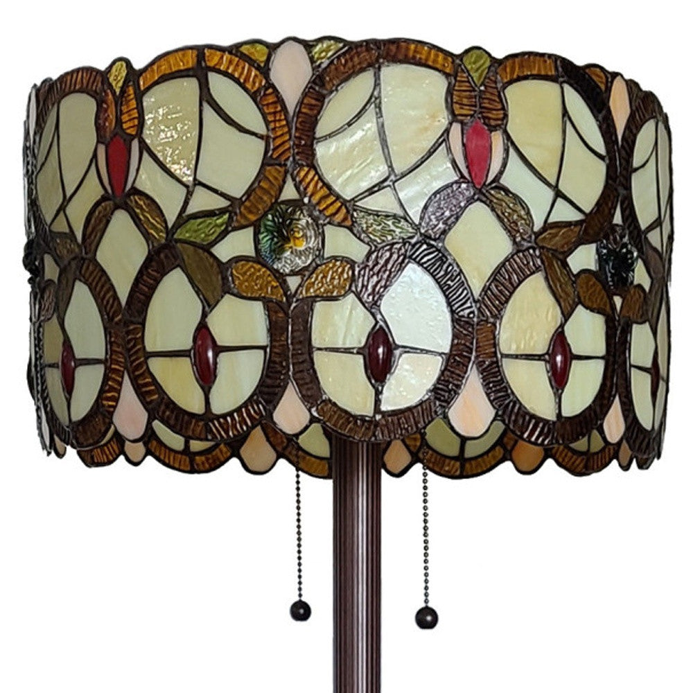 Beige Metal Two Light Torchiere Floor Lamp With Red And White Flowers Glass Drum Shade By Homeroots | Floor Lamps | Modishstore - 8