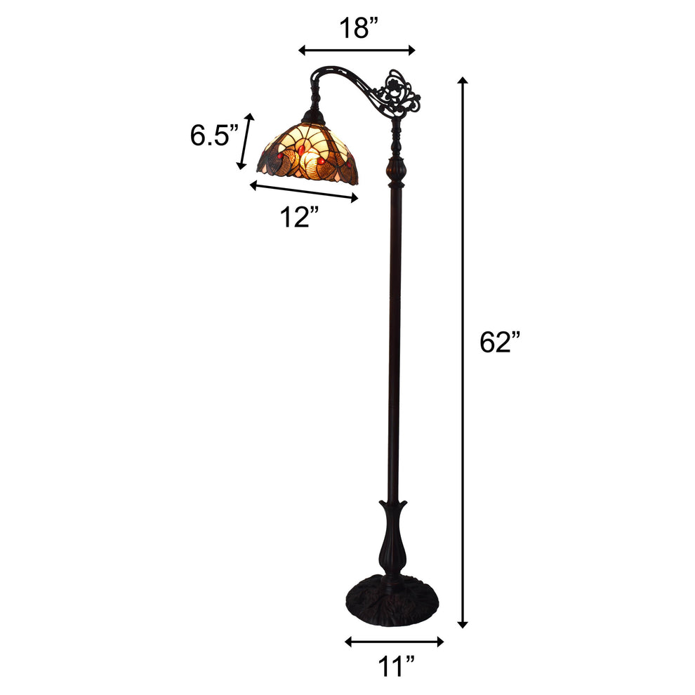 Beige Torchiere Floor Lamp With Brown And White Flowers Glass Dome Shade By Homeroots | Floor Lamps | Modishstore - 9