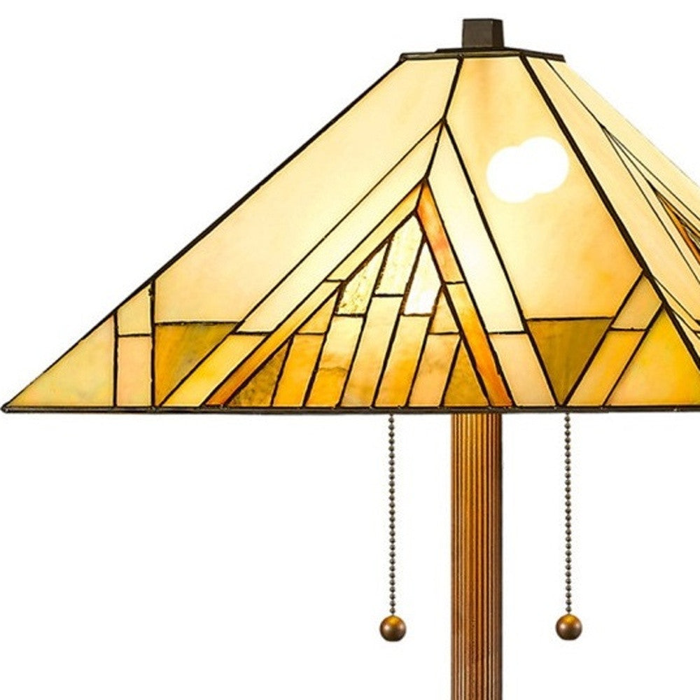 Brown Two Light Beige And Brown Geometric Stained Glass Floor Lamp By Homeroots | Floor Lamps | Modishstore - 10