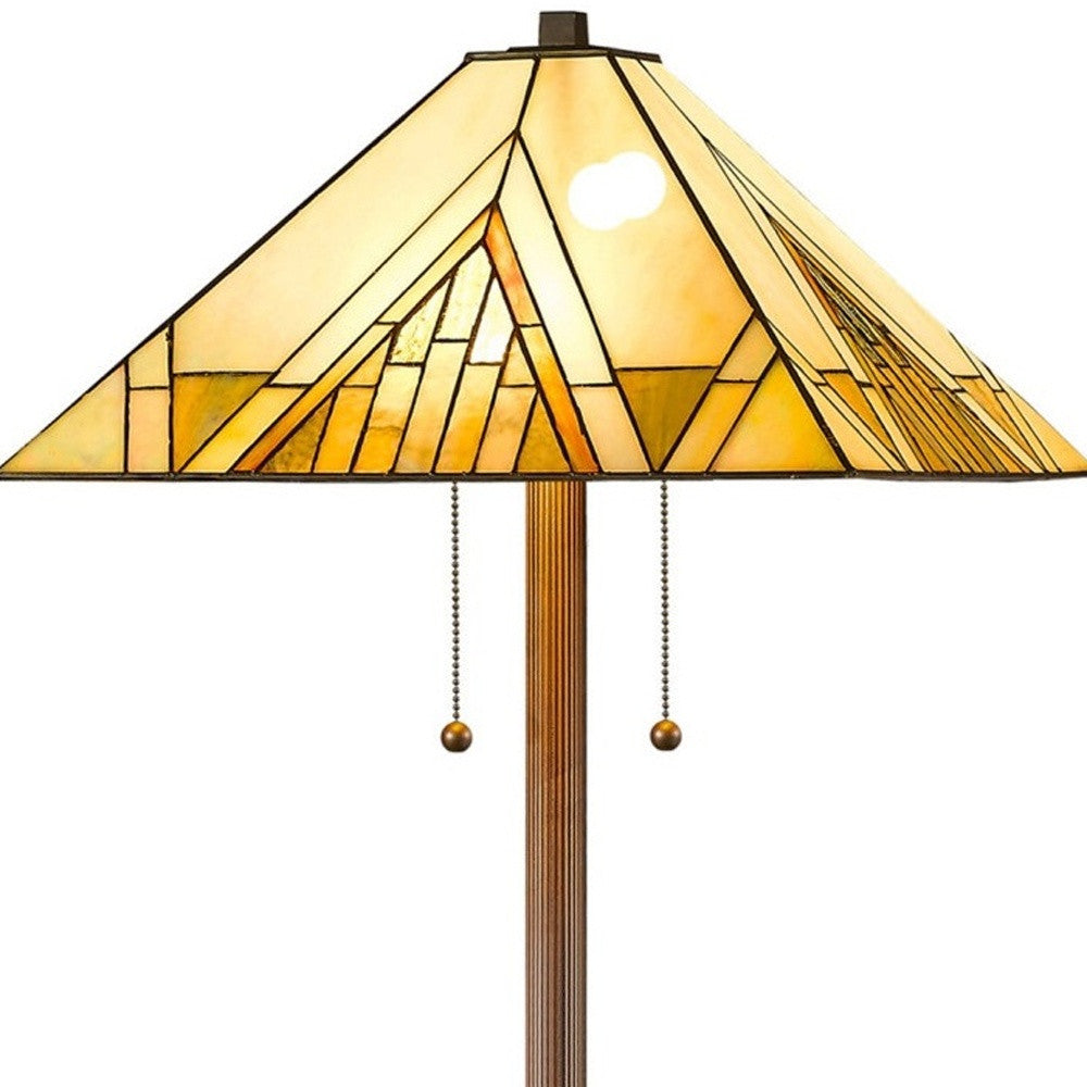 Brown Two Light Beige And Brown Geometric Stained Glass Floor Lamp By Homeroots | Floor Lamps | Modishstore - 9
