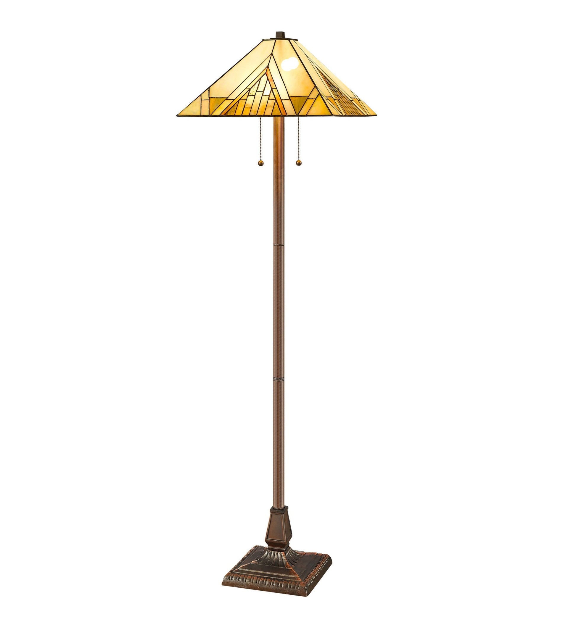 Brown Two Light Beige And Brown Geometric Stained Glass Floor Lamp By Homeroots | Floor Lamps | Modishstore - 1