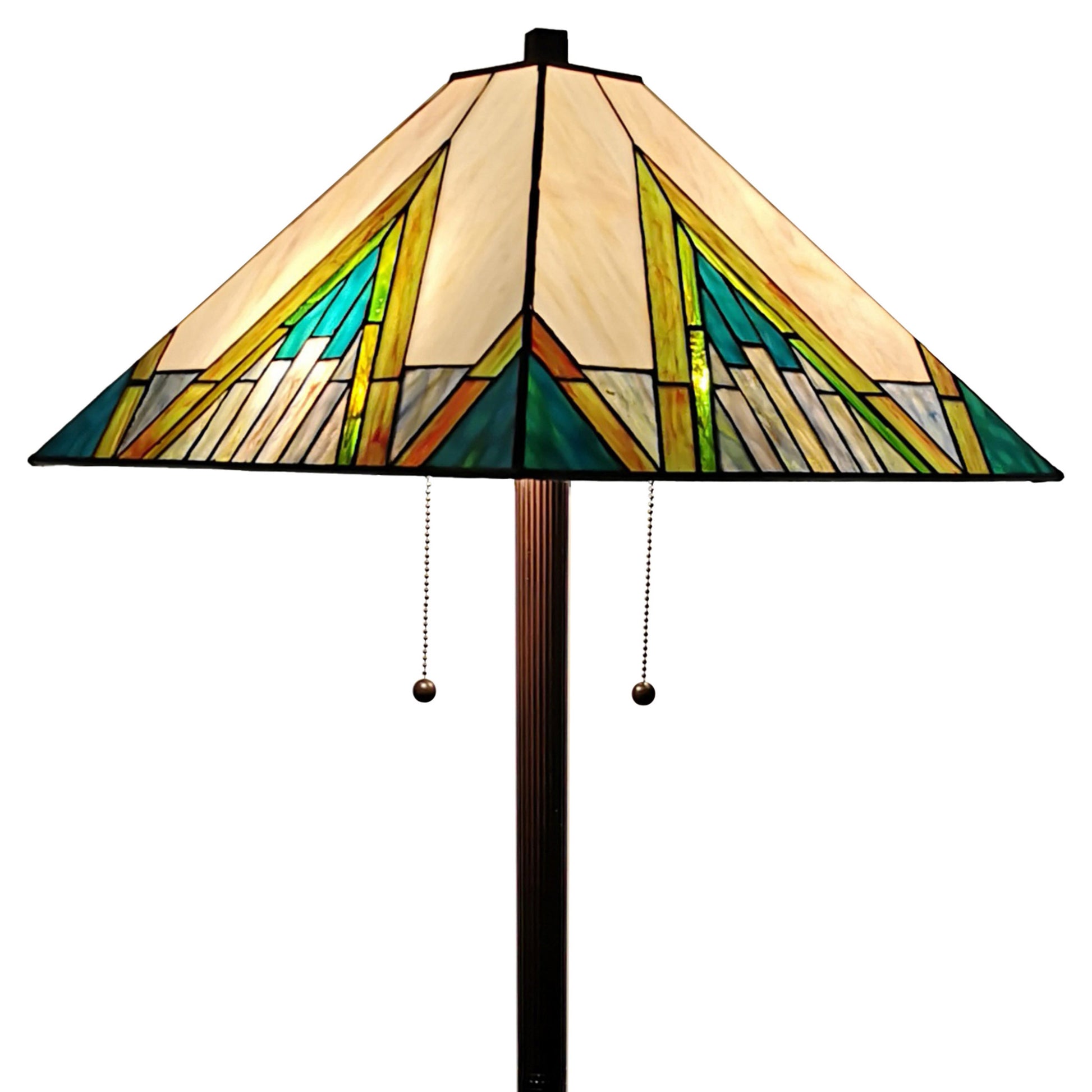 Espresso Two Light Torchiere Floor Lamp With Blue And Green Geometric Glass Empire Shade By Homeroots | Floor Lamps | Modishstore - 4