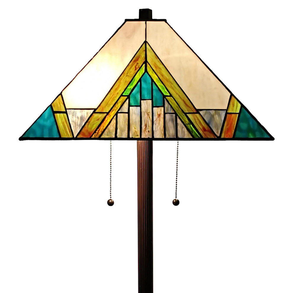 Espresso Two Light Torchiere Floor Lamp With Blue And Green Geometric Glass Empire Shade By Homeroots | Floor Lamps | Modishstore - 6