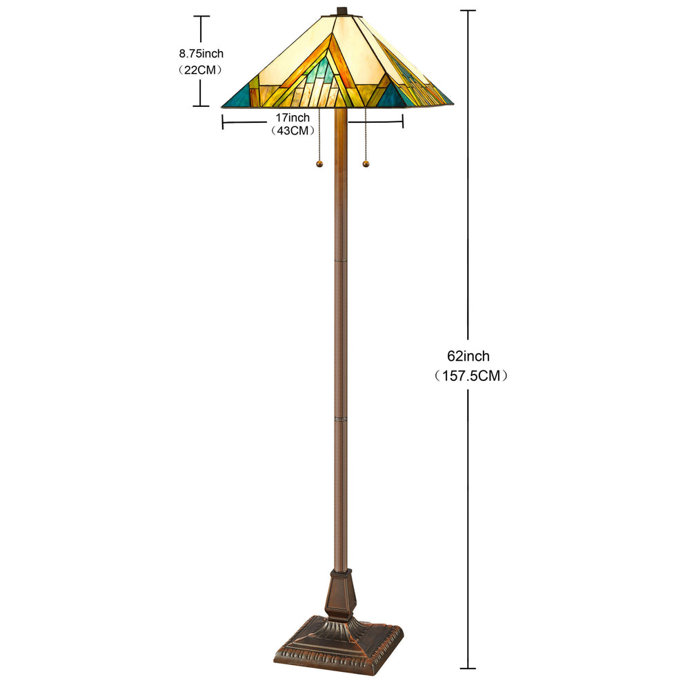 Espresso Two Light Torchiere Floor Lamp With Blue And Green Geometric Glass Empire Shade By Homeroots | Floor Lamps | Modishstore - 7