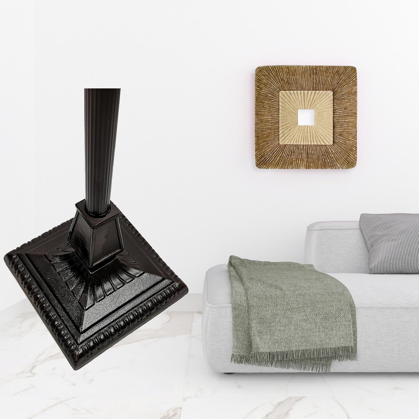 Espresso Two Light Torchiere Floor Lamp With Blue And Green Geometric Glass Empire Shade By Homeroots | Floor Lamps | Modishstore - 2