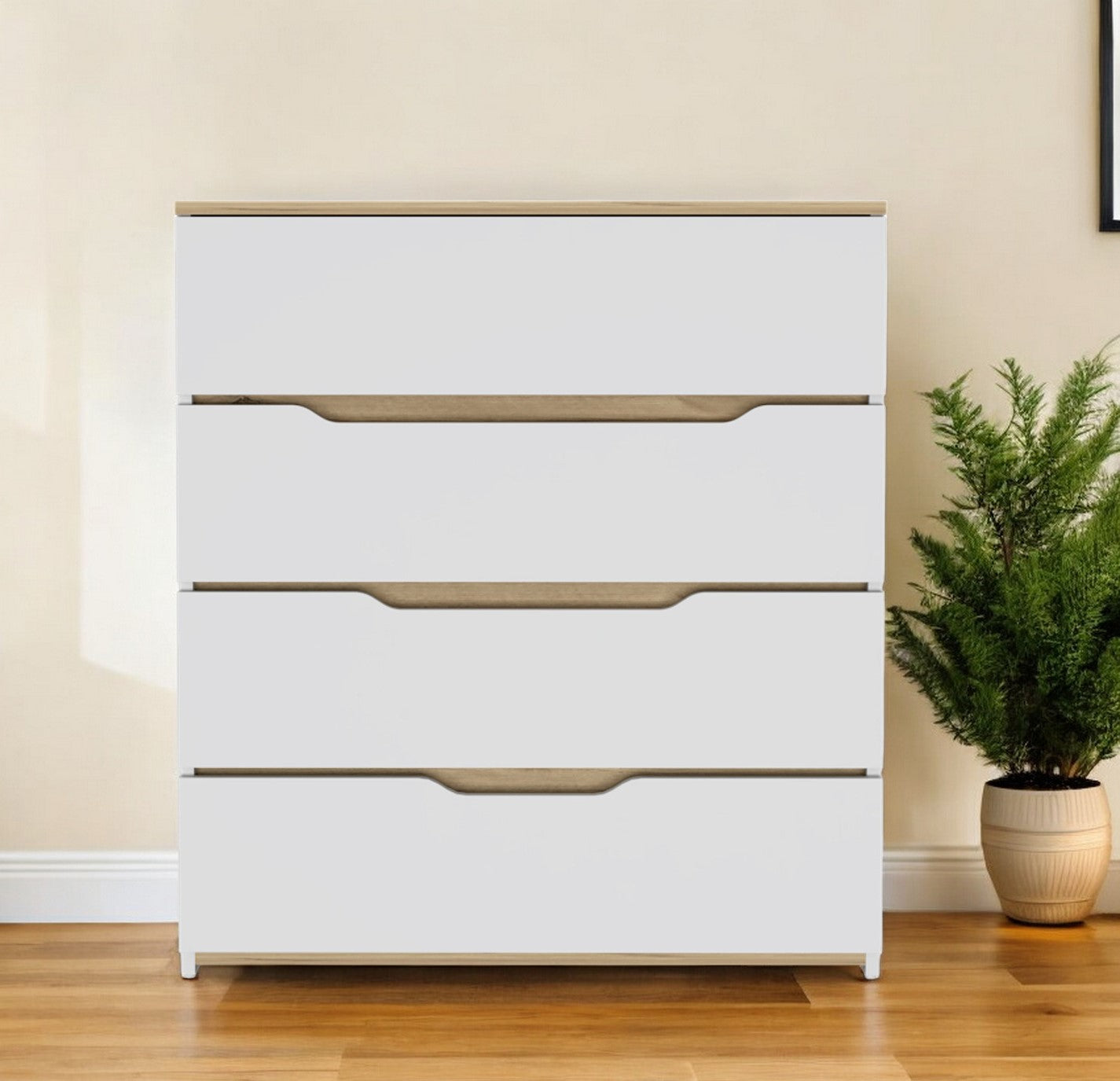 Brown and White Four Drawer Standard Chest By Homeroots | Dressers | Modishstore - 1