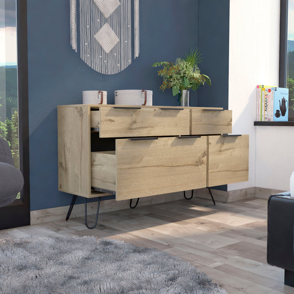 Brown and White Four Drawer Standard Chest By Homeroots | Dressers | Modishstore - 12