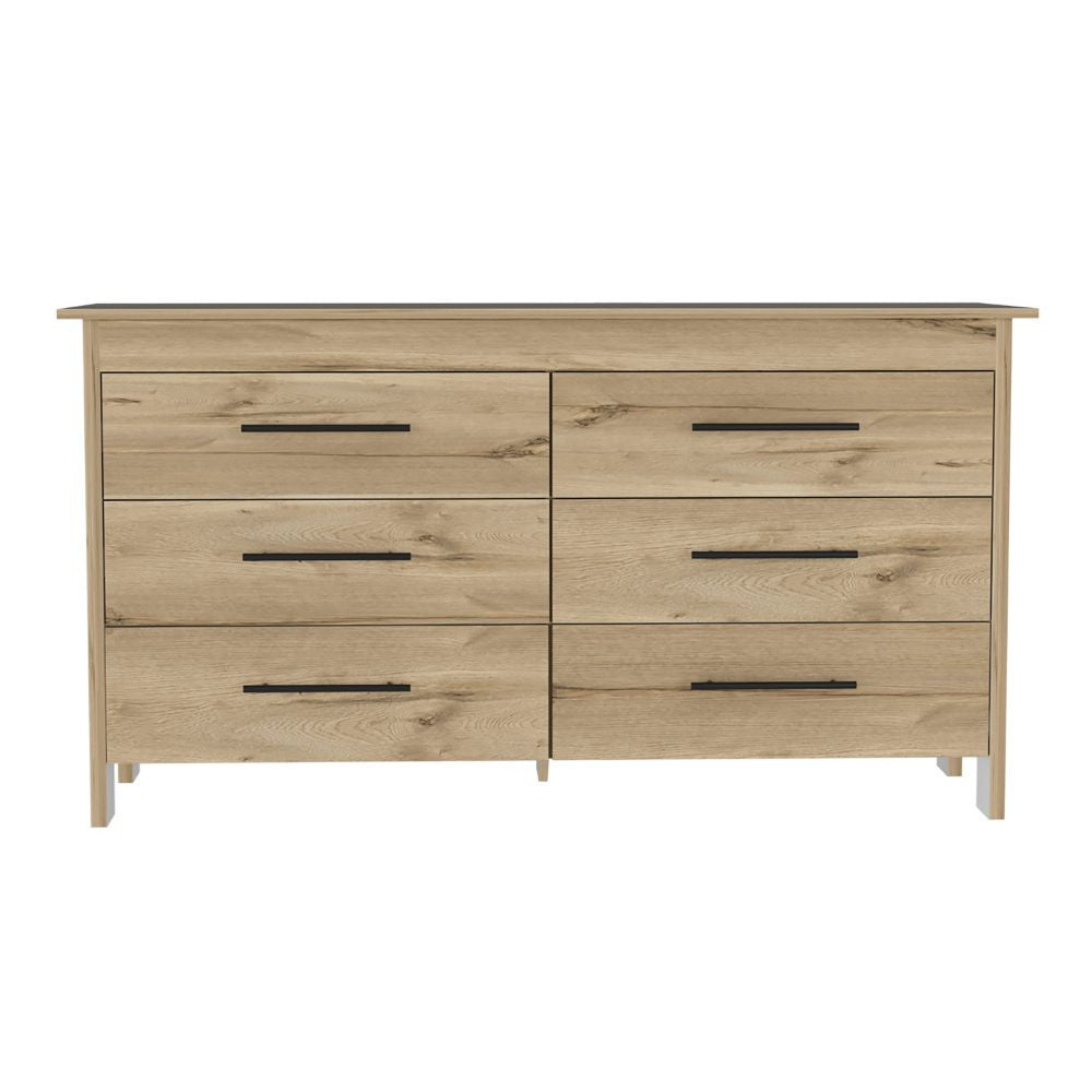 Natural and Black Six Drawer Double Dresser By Homeroots | Dressers | Modishstore - 2