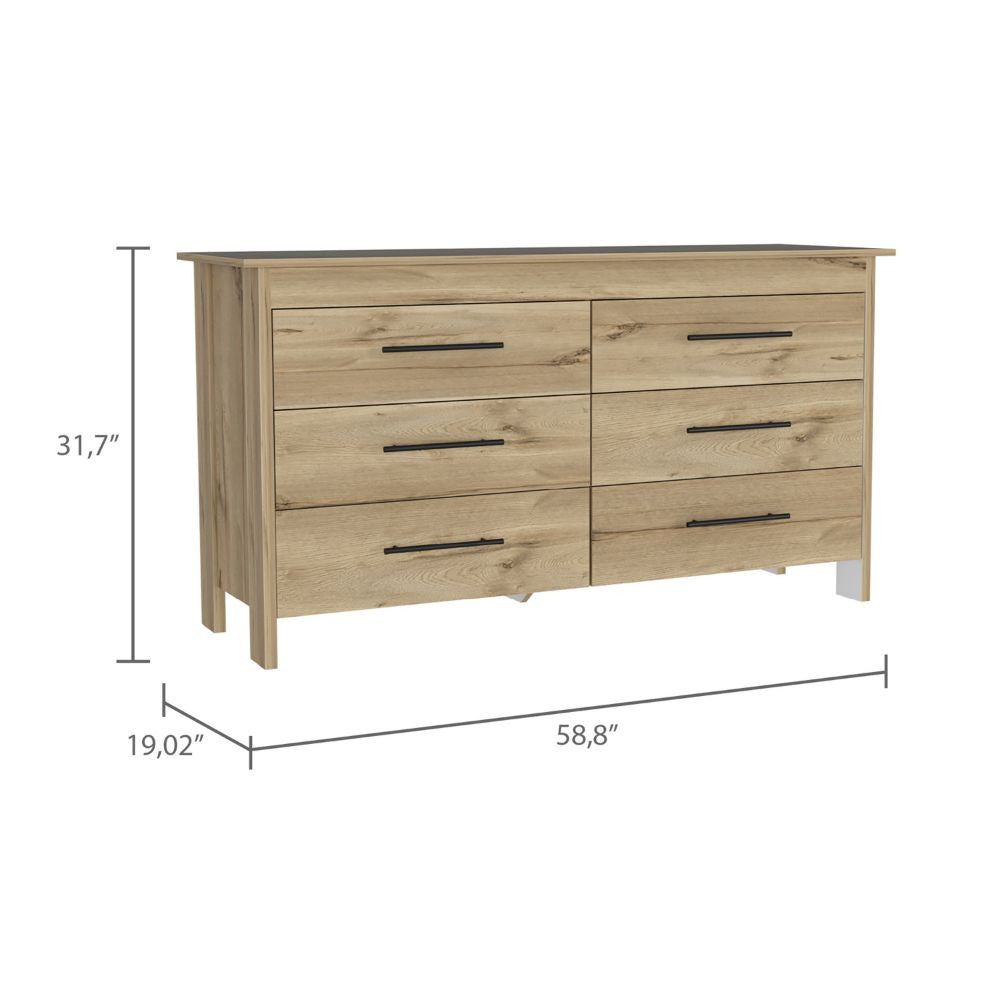 Natural and Black Six Drawer Double Dresser By Homeroots | Dressers | Modishstore - 7