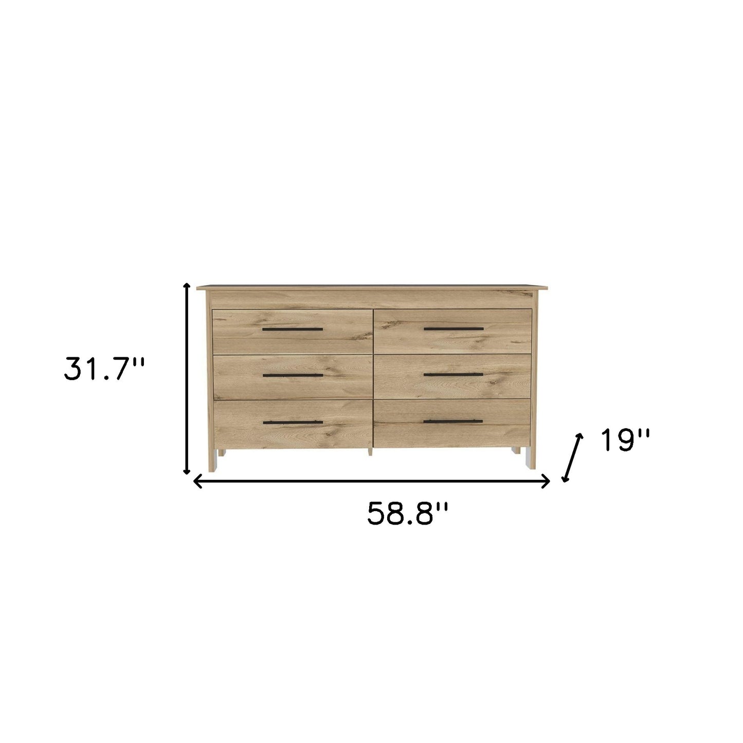 Natural and Black Six Drawer Double Dresser By Homeroots | Dressers | Modishstore - 6