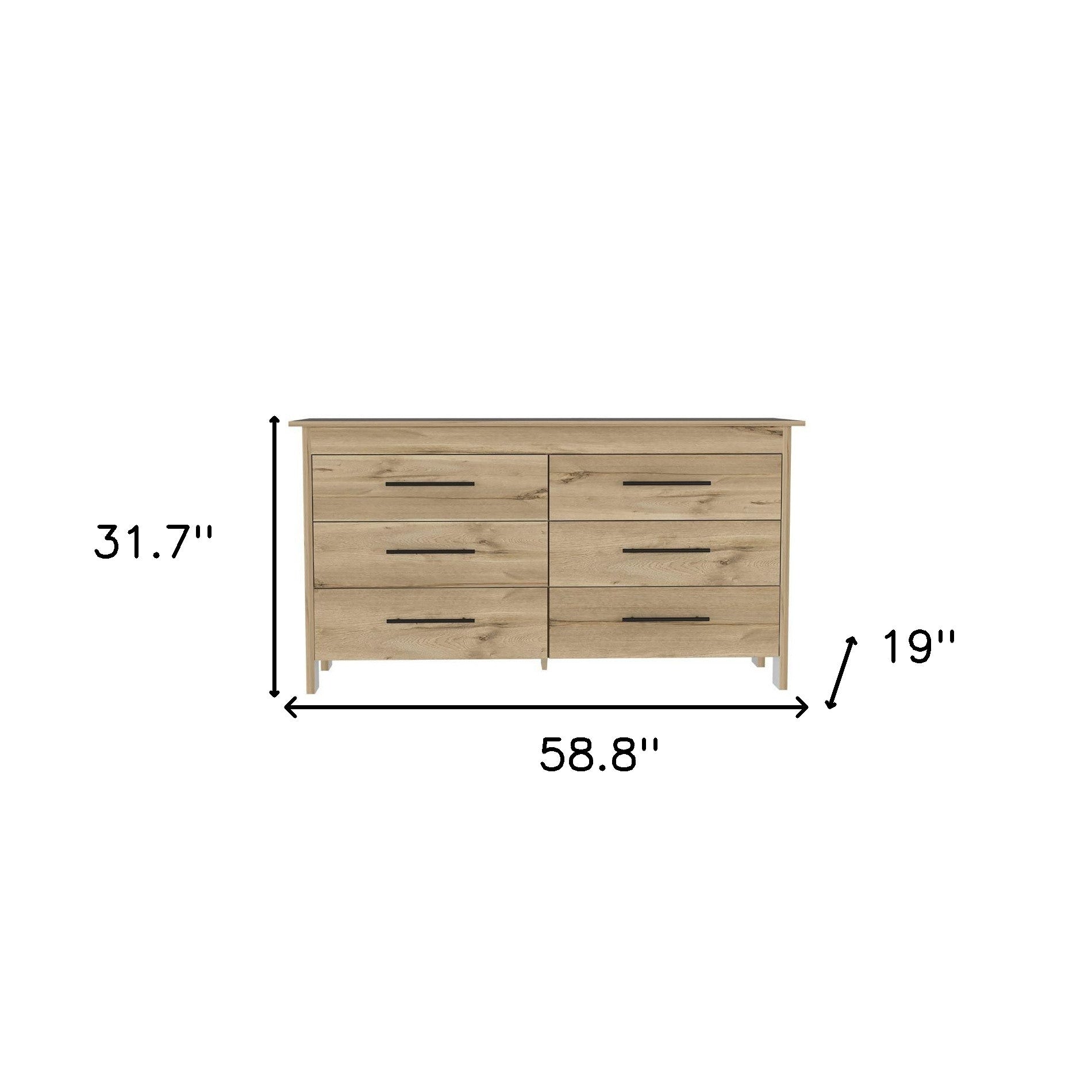 Natural and Black Six Drawer Double Dresser By Homeroots | Dressers | Modishstore - 6
