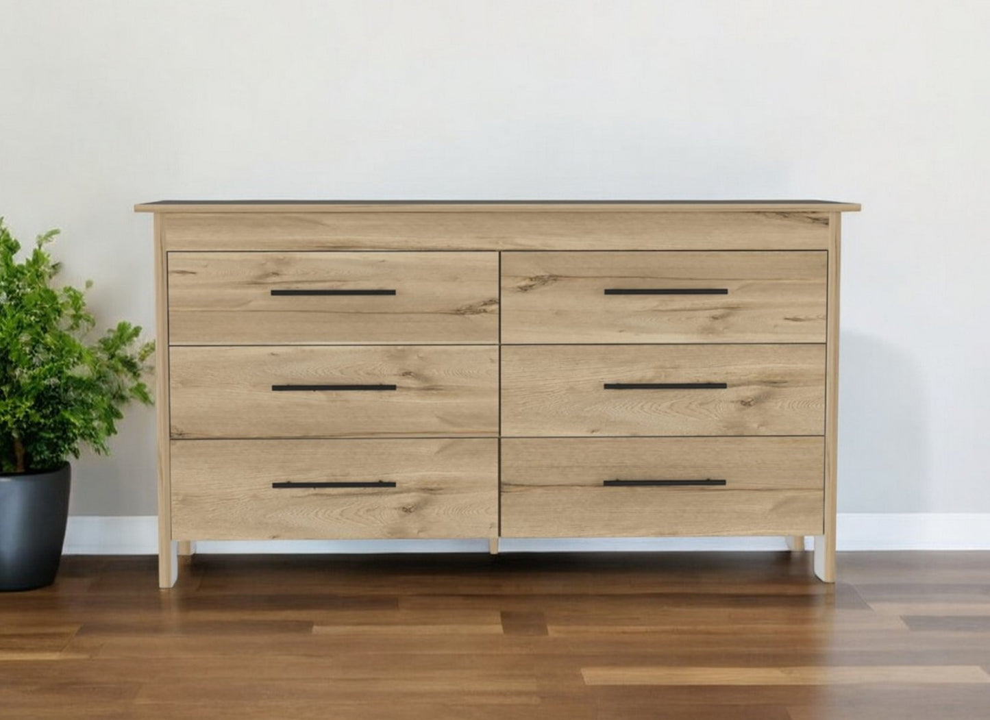 Natural and Black Six Drawer Double Dresser By Homeroots | Dressers | Modishstore - 1
