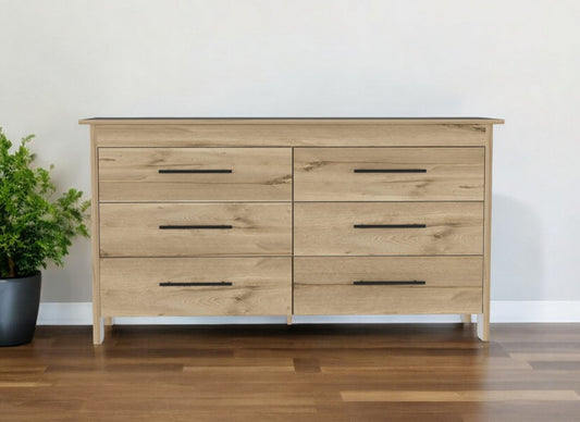Natural and Black Six Drawer Double Dresser By Homeroots | Dressers | Modishstore - 1