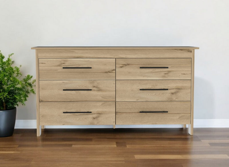 Natural and Black Six Drawer Double Dresser By Homeroots | Dressers | Modishstore - 1